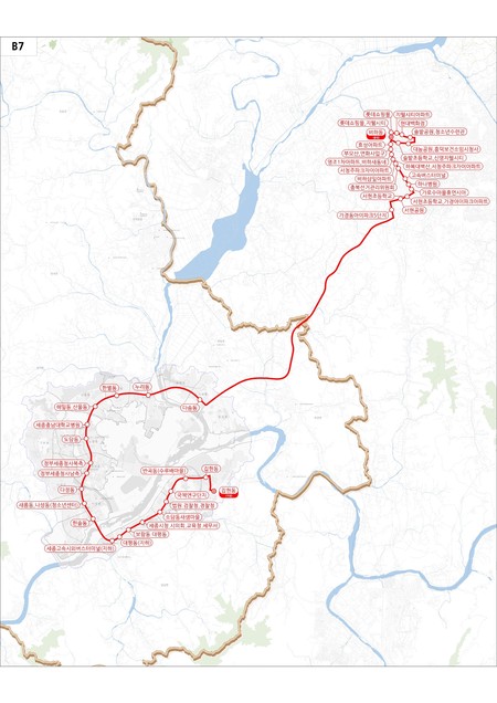 세종-청주 광역버스 B7노선도.